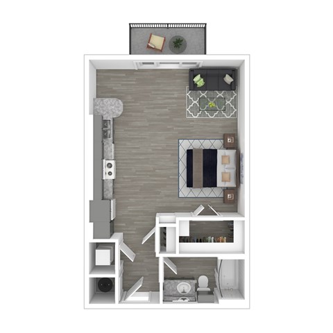 Floor plan for studio, 1 bath, 534 sqft