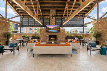 Outdoor lounge with shaded seating