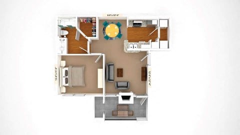 Floor plan for 1 bed, 1 bath, 615 sqft