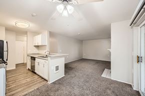 Lacey apartment for rent - Living Room, Dining and Kitchen in a two-bedroom two-bath at Capitol City in Lacey, WA