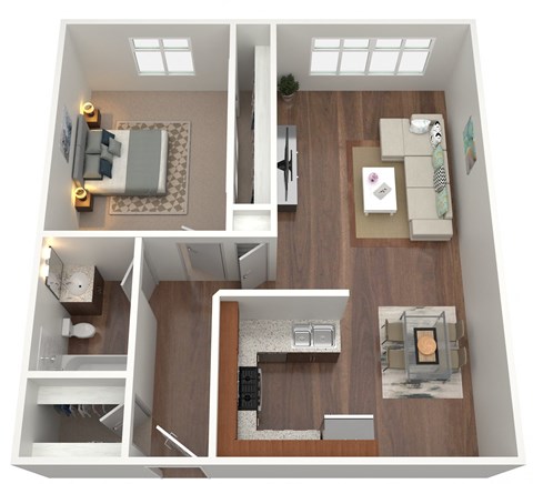 Floor plan for 1 bed, 1 bath, 700 sqft