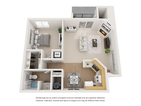 Floor plan for 1 bed, 1 bath, 782 sqft