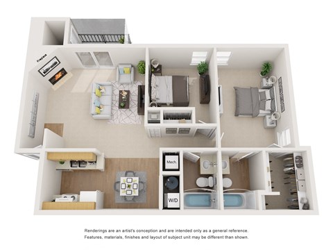 Floor plan for 2 beds, 2 baths, 1010 sqft