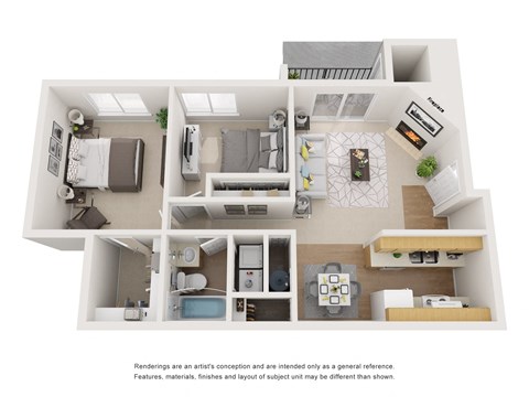 Floor plan for 2 beds, 1 bath, 898 sqft