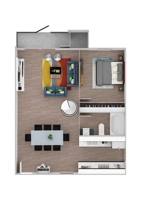Floor plan for 1 bed, 1 bath, 1007 sqft