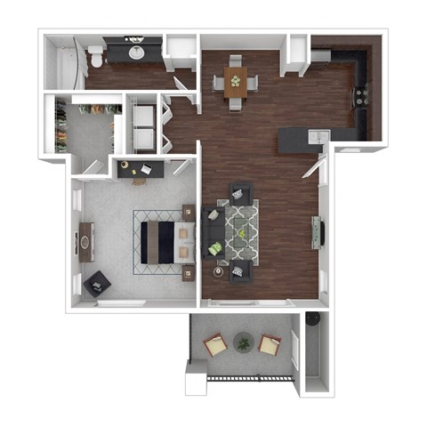 Floor plan for 1 bed, 1 bath, 760 sqft