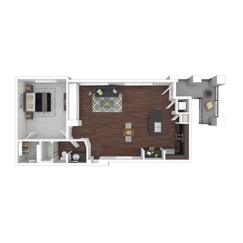 Floor plan for 1 bed, 1 bath, 986 sqft