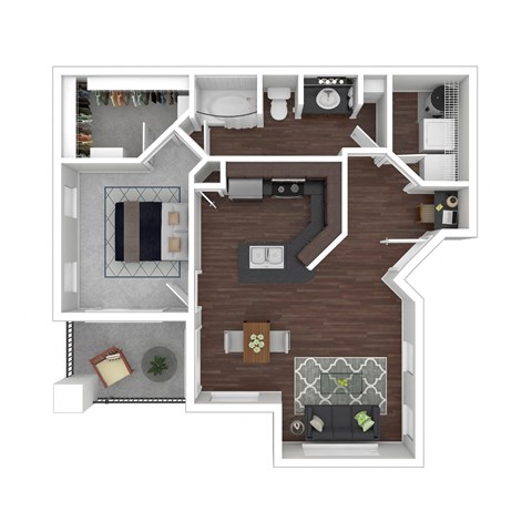 Floor plan for 1 bed, 1 bath, 874 sqft