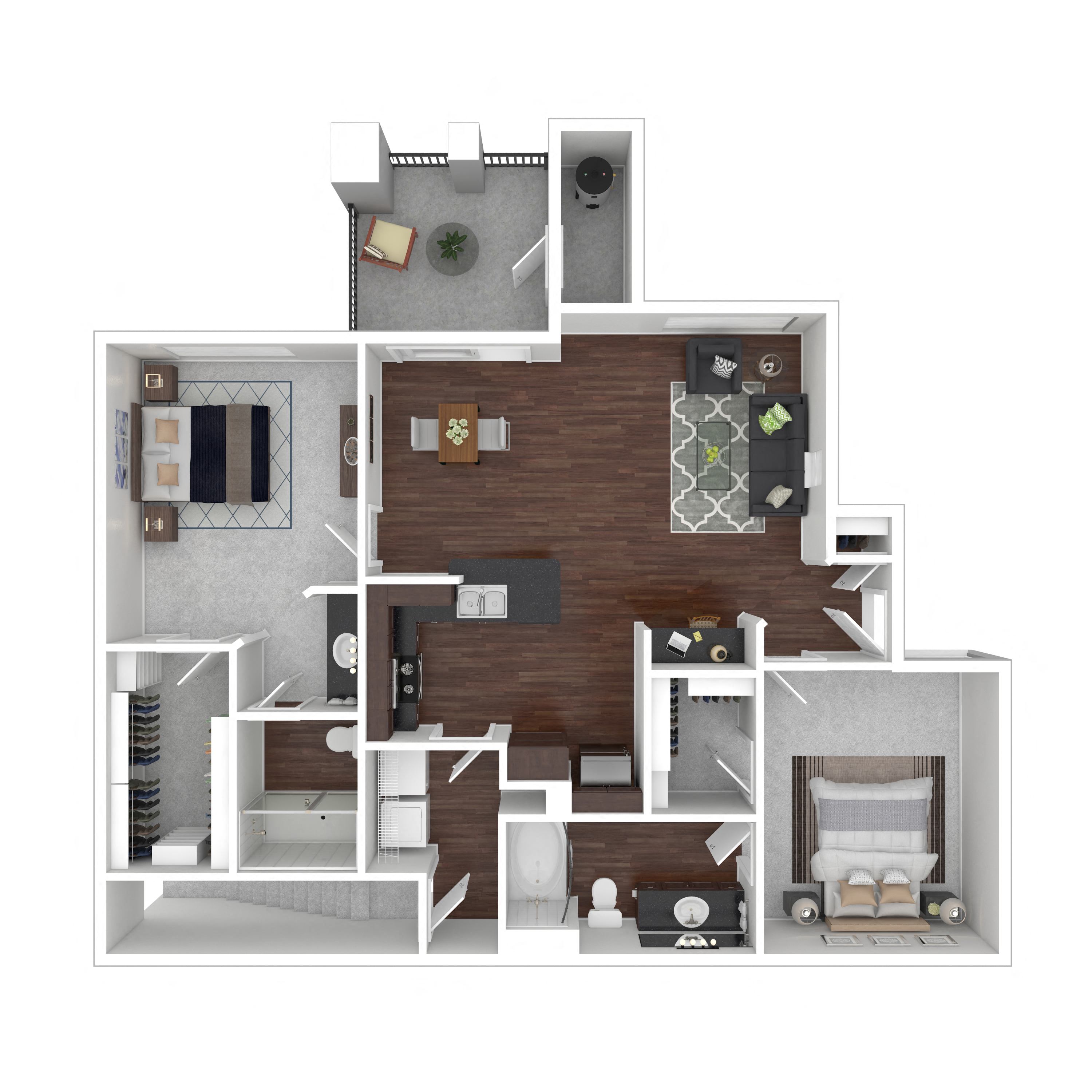 Floor plan for 2 beds, 2 baths, 1106 sqft