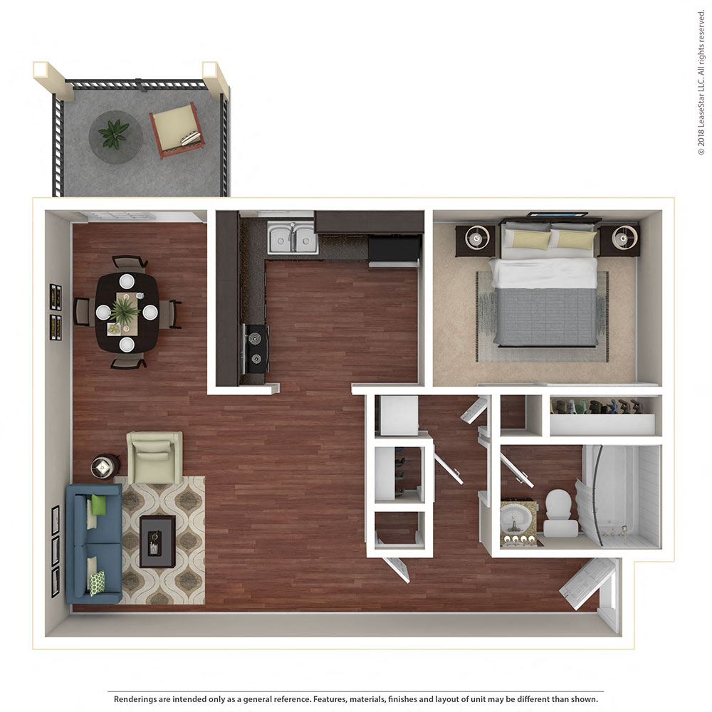 Floor plan for 1 bed, 1 bath, 650 sqft