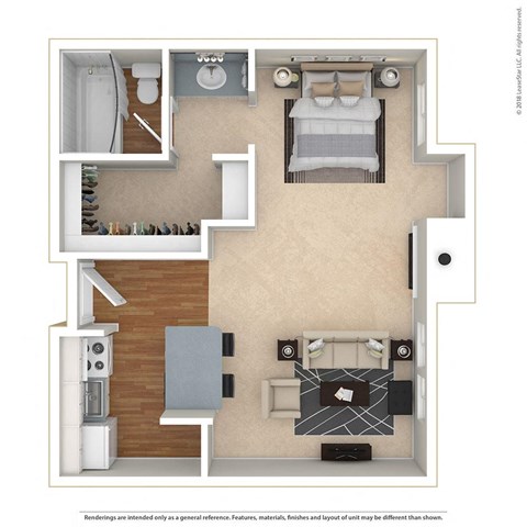 Floor plan for studio, 1 bath, 441 sqft