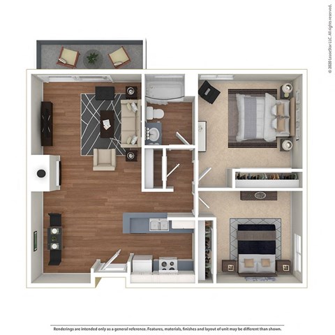Floor plan for 2 beds, 1 bath, 812 sqft