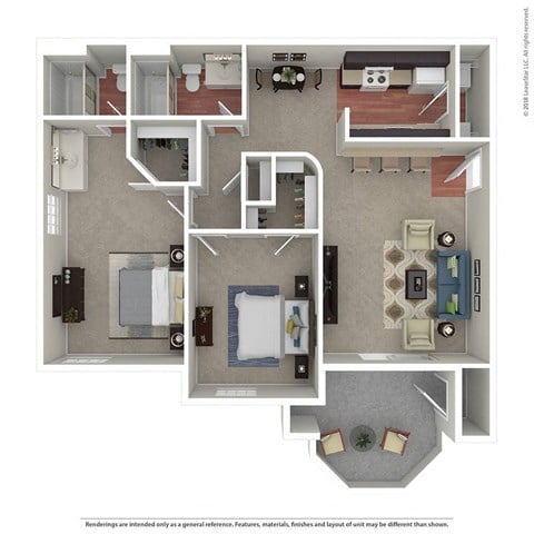 Floor plan for 2 beds, 2 baths, 1121 sqft