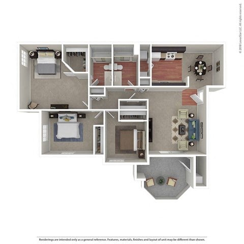 Floor plan for 3 beds, 2 baths, 1320 sqft