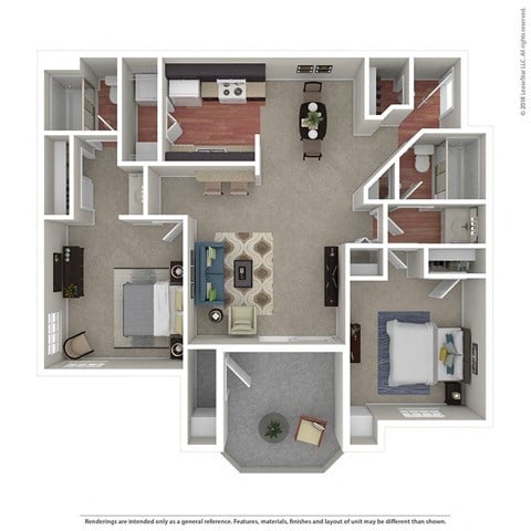 Floor plan for 2 beds, 2 baths, 960 sqft