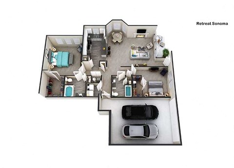 Floor plan for 2 beds, 2 baths, 1483 sqft