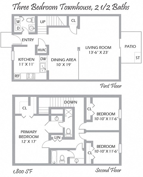 Floor plan for 3 beds, 2.5 baths, 1800 sqft