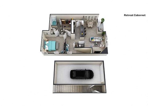Floor plan for 1 bed, 1.5 baths, 1207 sqft