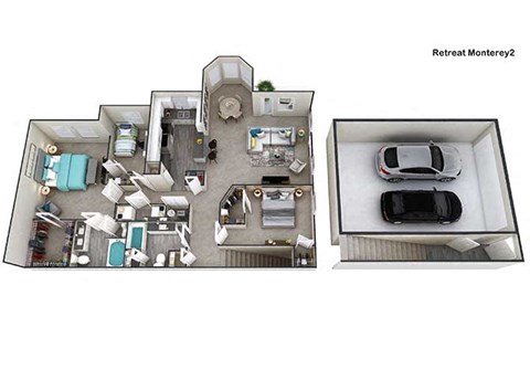Floor plan for 3 beds, 2 baths, 1640 sqft