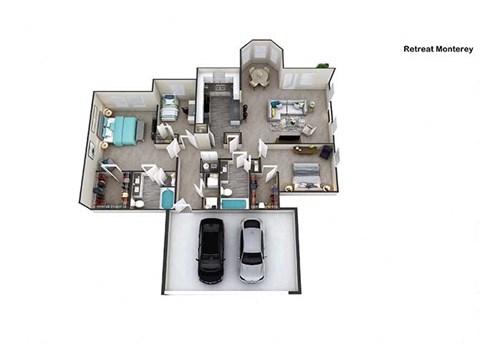 Floor plan for 3 beds, 2 baths, 1640 sqft
