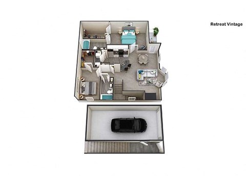 Floor plan for 2 beds, 2 baths, 1329 sqft
