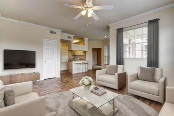 Dallas apartment for rent - a living room with couches and a coffee table
