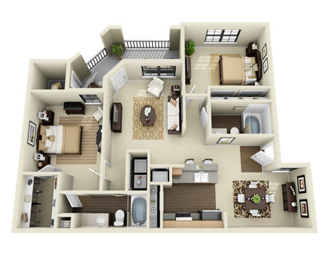 Floor plan for 2 beds, 2 baths, 1156 sqft