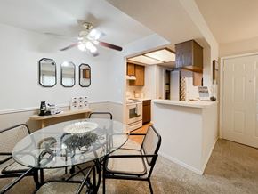 Tulsa apartment for rent - Dining room view with white walls at Greenbriar Apartments, Oklahoma