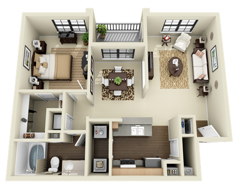 Floor plan for 1 bed, 1 bath, 831 sqft
