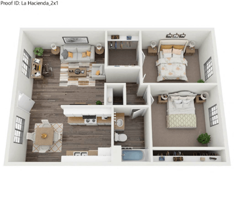 Floor plan for 2 beds, 1 bath, 1012 sqft