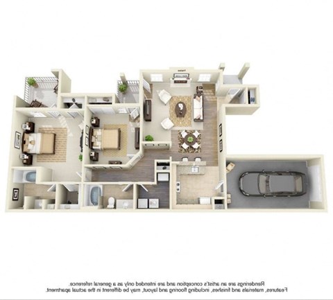 Floor plan for 2 beds, 2 baths, 1260 sqft