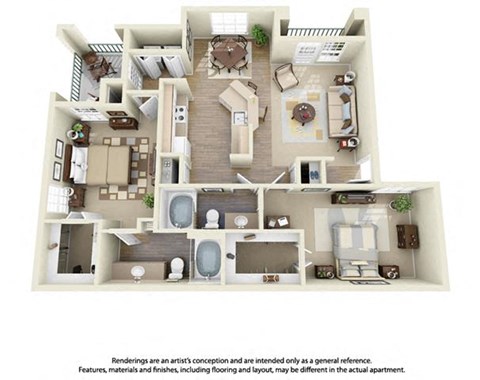 Floor plan for 2 beds, 2 baths, 1088 sqft