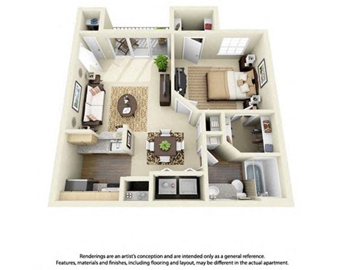 Floor plan for 1 bed, 1 bath, 625 sqft