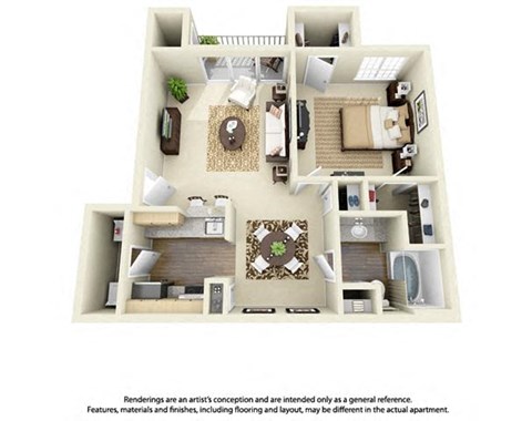 Floor plan for 1 bed, 1 bath, 640 sqft