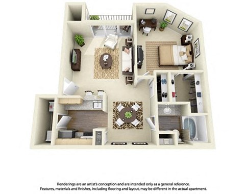 Floor plan for 1 bed, 1 bath, 653 sqft