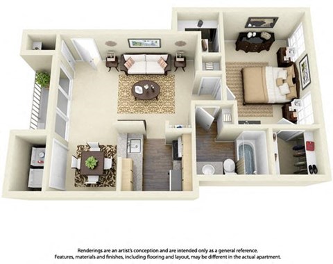 Floor plan for 1 bed, 1 bath, 661 sqft