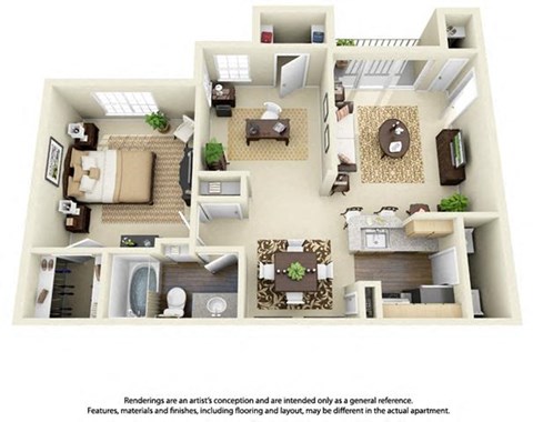Floor plan for 1 bed, 1 bath, 811 sqft