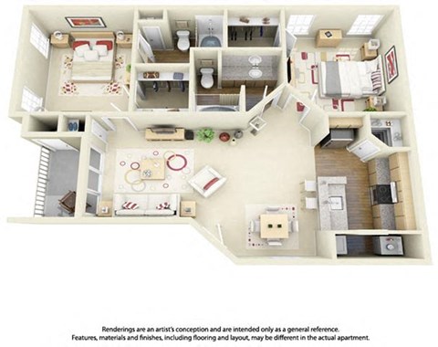 Floor plan for 2 beds, 2 baths, 1095 sqft