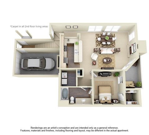 Floor plan for 1 bed, 1 bath, 1013 sqft
