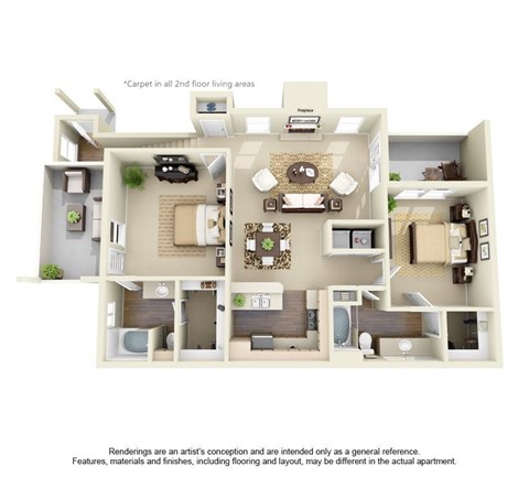 Floor plan for 2 beds, 2 baths, 1185 sqft