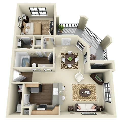 Floor plan for 1 bed, 1 bath, 772 sqft