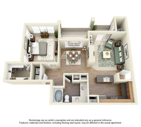 Floor plan for 1 bed, 1 bath, 897 sqft