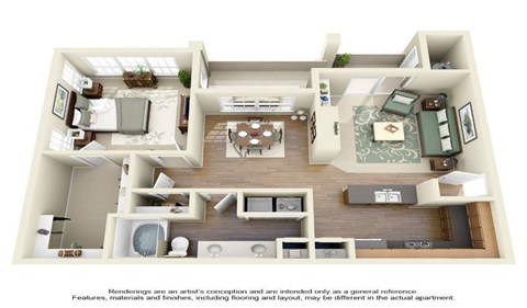 Floor plan for 1 bed, 1 bath, 944 sqft