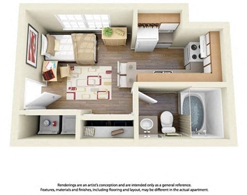 Floor plan for studio, 1 bath, 413 sqft