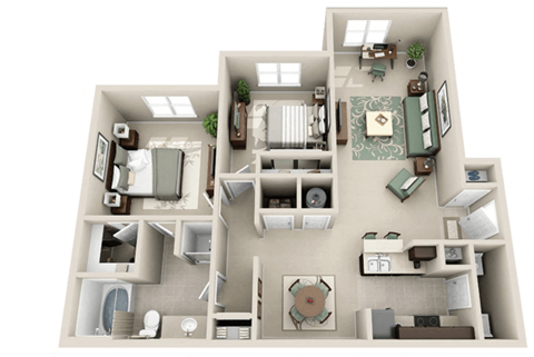 Floor plan for 2 beds, 1 bath, 1082 sqft