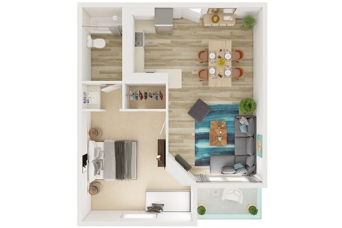 Floor plan for 1 bed, 1 bath, 672 sqft