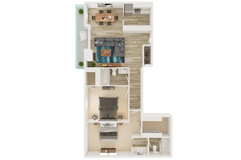 Floor plan for 2 beds, 2 baths, 966 sqft