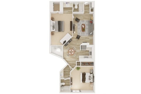 Floor plan for 2 beds, 2 baths, 984 sqft