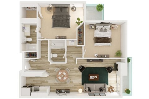Floor plan for 2 beds, 2 baths, 1013 sqft