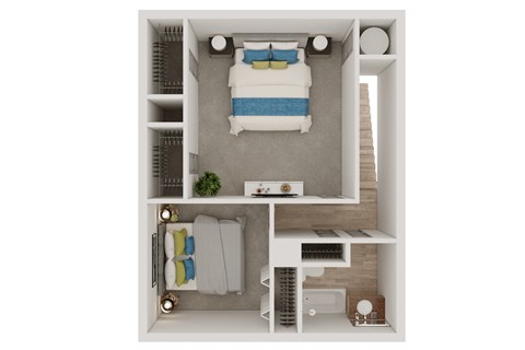 Floor plan for 2 beds, 1.5 baths, 1000 sqft